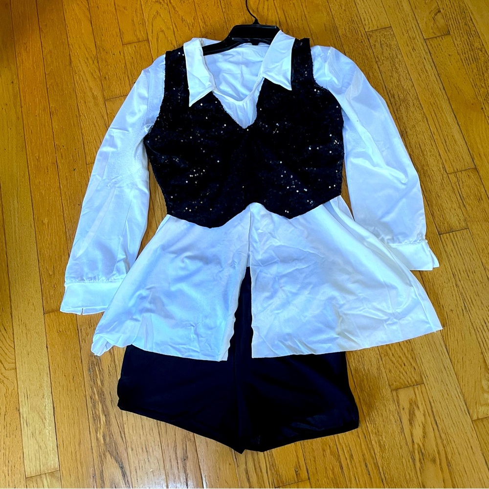 A Wish Come True Black & White Sequin Halloween Dance 3 Piece Costume Large